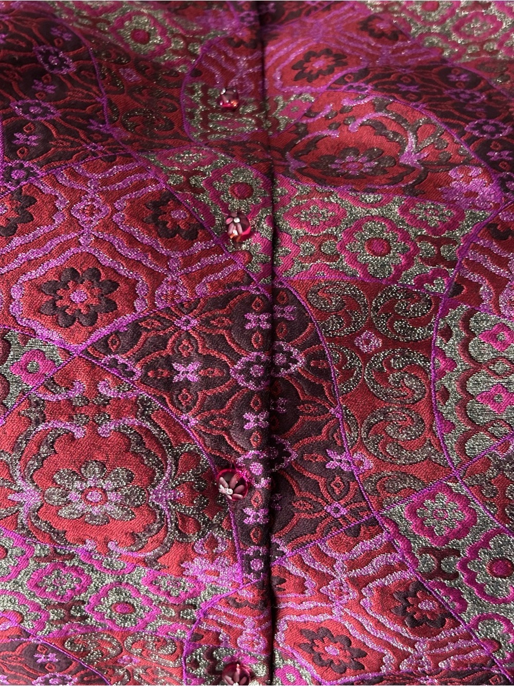 100% Silk CONNIE ROBERSON Jacket Tapestry Brocade Small Burgundy Designer - Picture 2 of 15